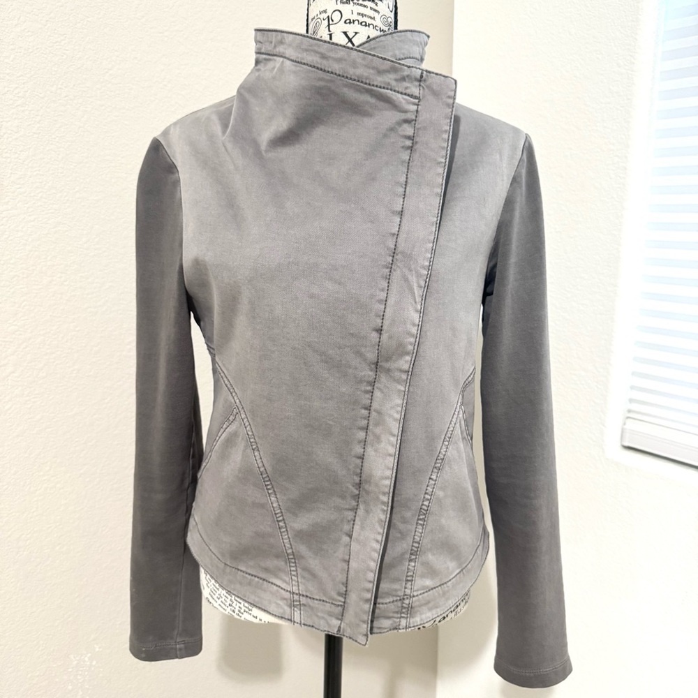 Marrakech Anthropologie gray draped moto jacket S cropped stretch cotton - Picture 10 of 13